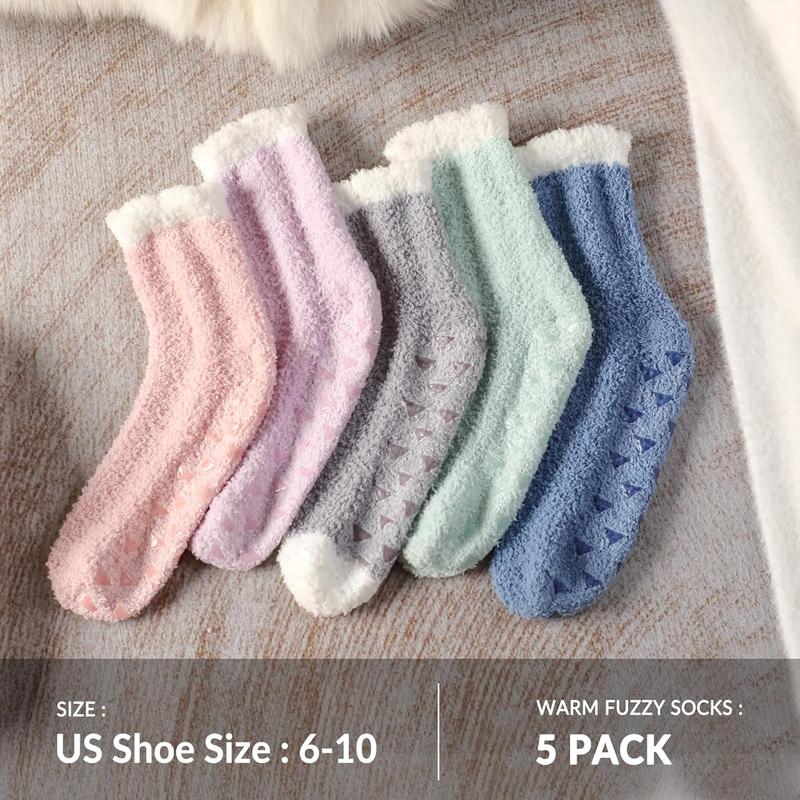 Fuzzy Socks - 5 Pairs Slipper Socks for Women, Cozy Socks, Women's Winter Warm Socks, Non Slip Fuzzy Slipper Socks