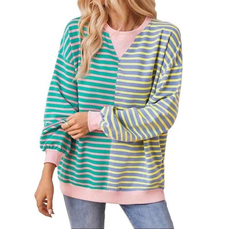 ENCOLAX Casual Stripe Colorblock Drop Shoulder Oversize Sweatshirt