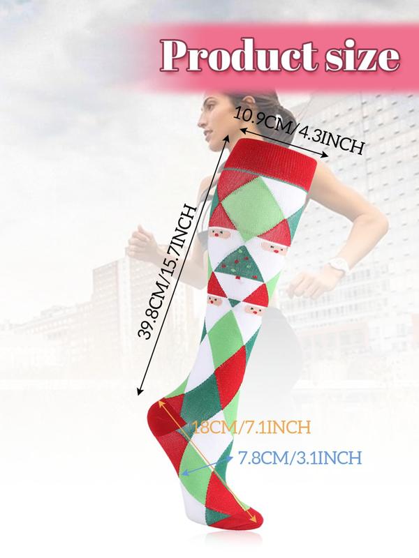 Women's Christmas Print Over The Calf Socks, Casual Comfy Breathable Compression Socks for Daily Wear, Women's Socks for All Seasons