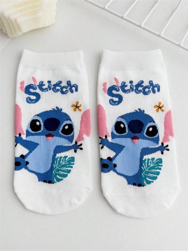 Women's Cartoon Stitch Print Ankle Socks, Casual Moisture Wicking Low Cut Socks, Soft Comfy Breathable Socks for All Seasons Daily Wear