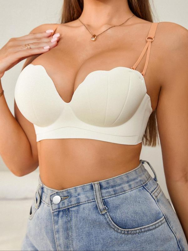 Women's Cut Out Scallop Trim Push Up Bra, Soft Comfortable Adjustable Strap Bra for Daily Wear, Ladies Lingerie for All Seasons