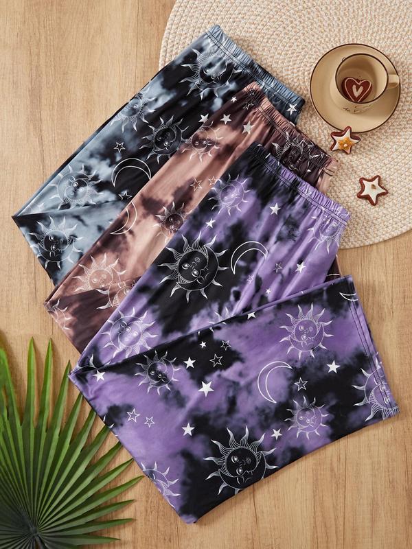  3 Counts Tie Dye & Galaxy Print Elastic Waist Sleep Pants, Casual Comfy Pajama Trousers for All Seasons, Women's Sleep Bottoms for Daily Home Wear, Pants for Women, Pajama Pants, Plus Size Clothes for Women