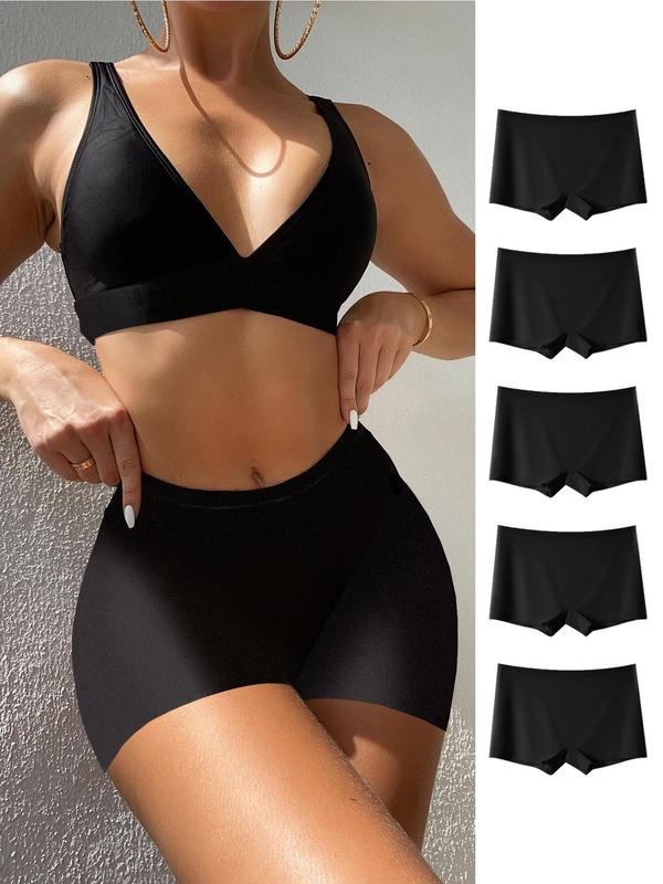 Women's Solid High Waist Boxer Brief, Comfortable Breathable Underwear for Daily Wear, Ladies Underwear for All Seasons