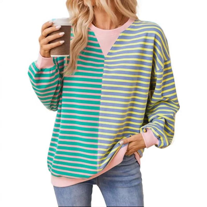 ENCOLAX Casual Stripe Colorblock Drop Shoulder Oversize Sweatshirt