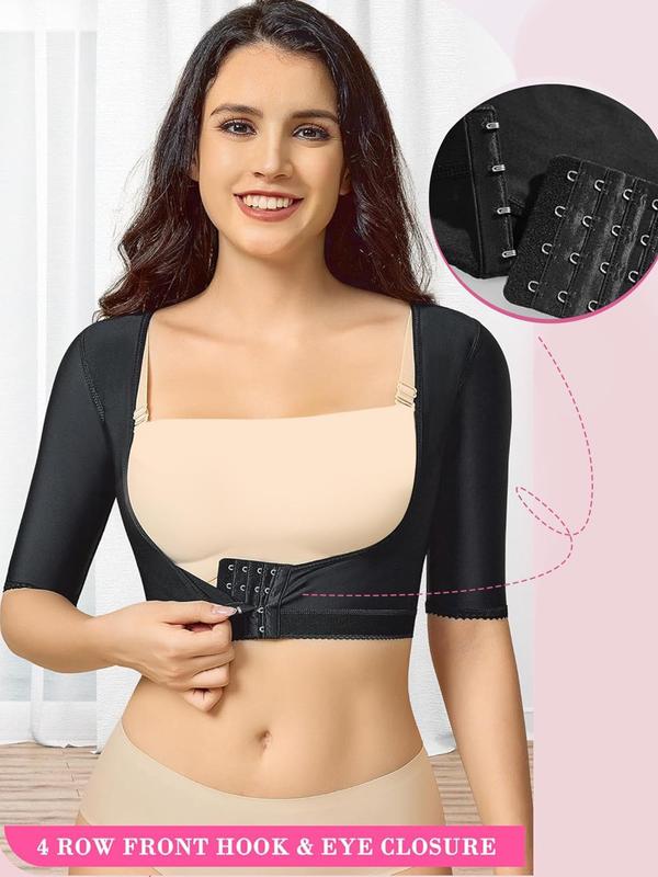 Women's Solid Color Hook & Eye Front Shapewear Top, Body Shaper, High Stretch Tummy Control Shaper, Tummy Tuck Shaper, Women's Shapewear for All Seasons