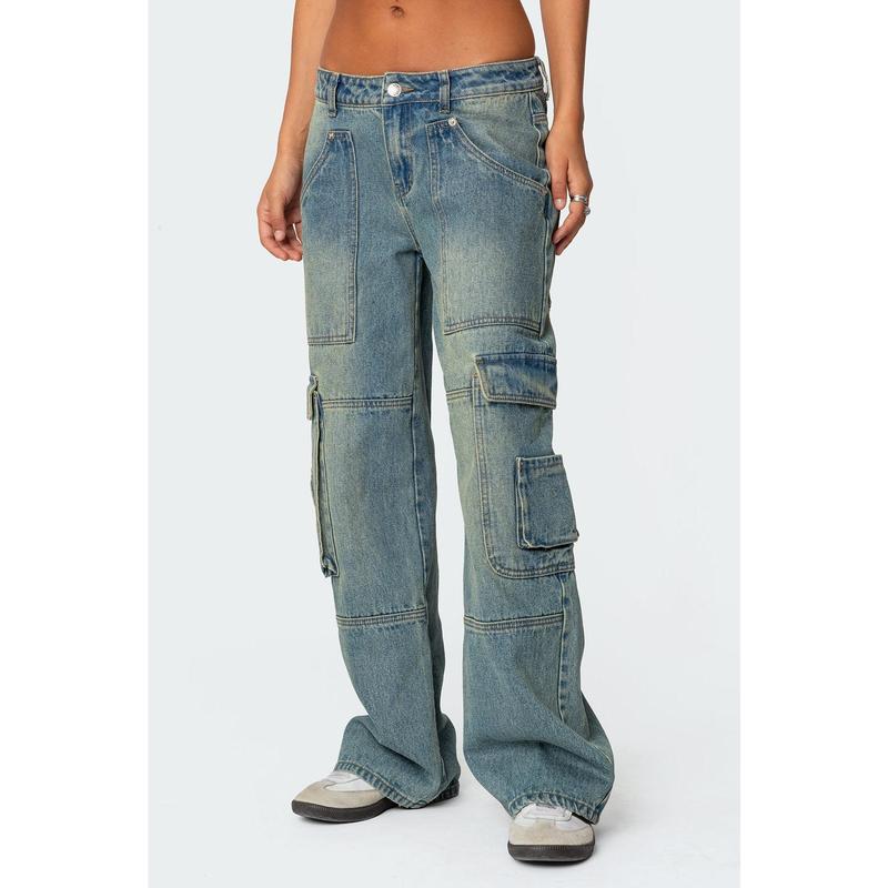 Westie Low Rise Washed Cargo Jeans