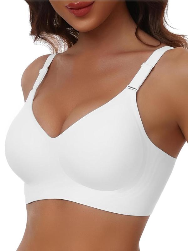 Women's Solid Wireless Push Up Bra, Comfortable Breathable Seamless Full Coverage Bra, Soft Support Bra for Daily Wear