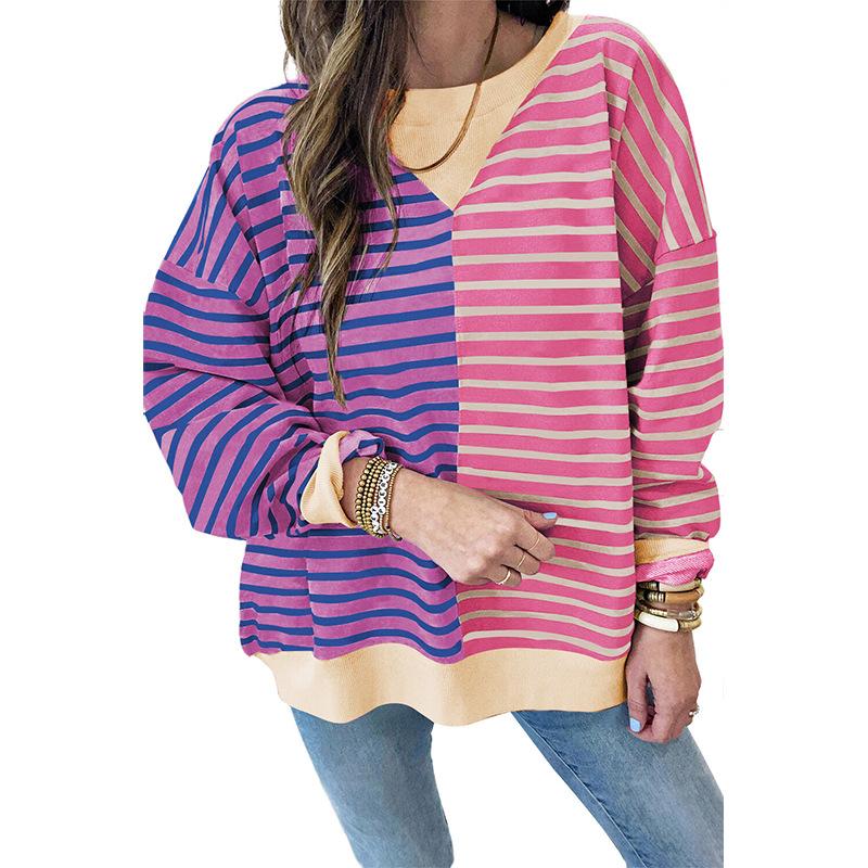 ENCOLAX Casual Stripe Colorblock Drop Shoulder Oversize Sweatshirt