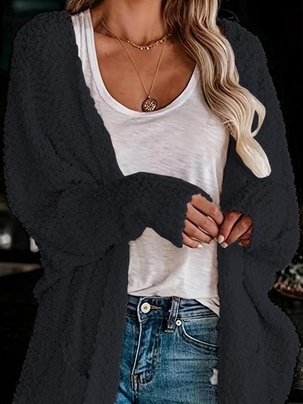 Women's Minimalist Plain Pocket Batwing Sleeve Cardigan Sweater for Fall, Mufti Clothes,  Comfort Fit  Lady Basic Simple Comfort Long Sleeve Open Front Knitwear, Seasonal Warmth Womenswear, Women's Knit Clothing Vintage Clothing