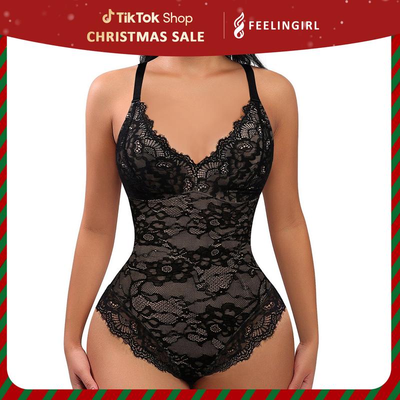 FeelinGirl Sexy Lace Bodysuits Shapewear for Womenswear Mesh Nylon Clothing