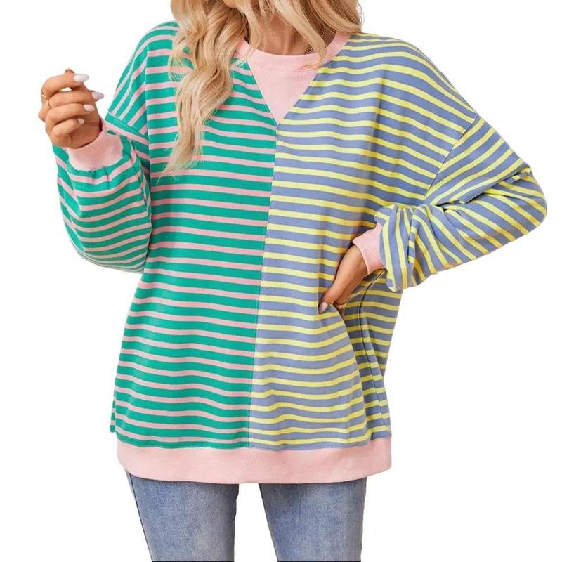 ENCOLAX Casual Stripe Colorblock Drop Shoulder Oversize Sweatshirt