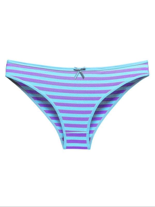 Women's Striped Print Bow Decor Brief Panty, Soft Comfy Breathable Knicker for Daily Wear, Underwear for All Seasons