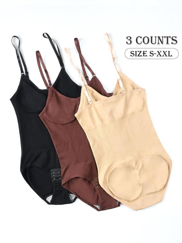 Women's Solid Color Adjustable Strap Cami Shapewear Bodysuit, Seamless Tummy Slimmer Hip Lifter Shaper, Comfy Breathable Sleeveless Spaghetti Strap Shaper for Daily Wear, Comfort Womenswear for Lady