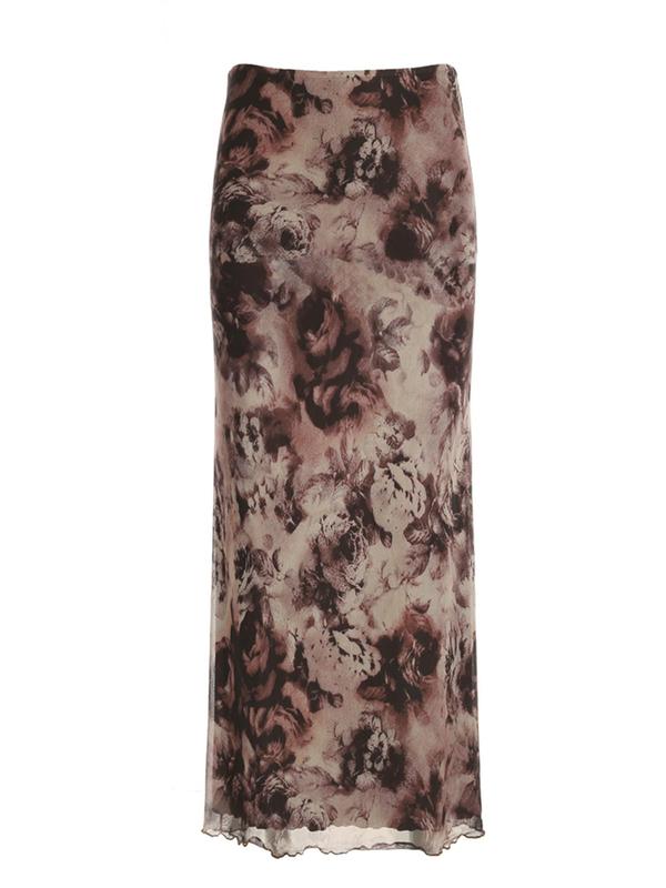 Women's Rose Print Long Skirt, Casual Comfy Elastic Waist Skirt for Daily Wear, Ladies Bottoms for Fall & Winter