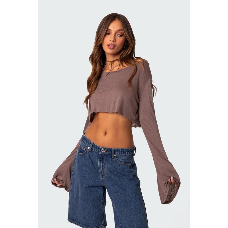 Sheer Raw Hem Crop Top