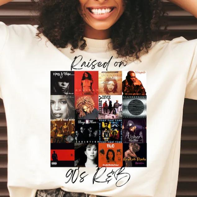 Raiised On 90s R&B Album Cover Tee, Music Artist Shirt, Music Lover Shirt, Bllack History Shirt, Nostalgia Shirt, 90s Party Tee, Unisex Short Sleeve Tee Shirt