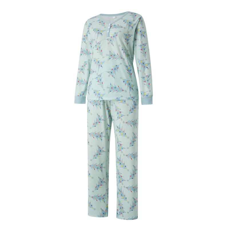 Matching Christmas Pajamas For Family, Christmas Tree Print Solid Long-Sleeved Tops + Trousers  Jumpsuit Dog Clothes