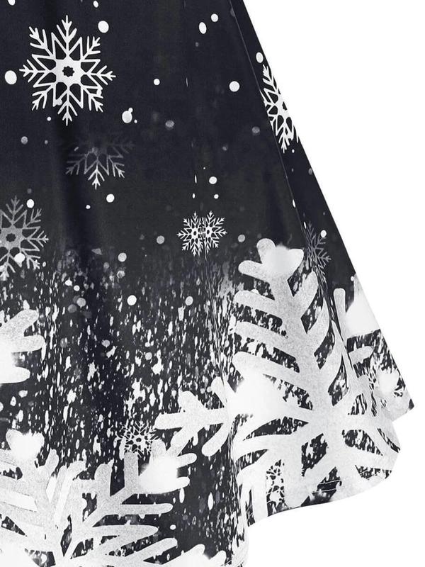  Colorblock Snowflake Print A Line Skirt, Casual Fashion Midi Skirt for Daily Outdoor Wear, Women Clothing for Fall & Winter