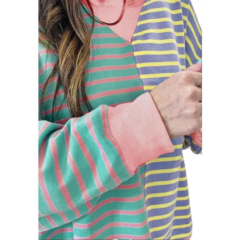 ENCOLAX Casual Stripe Colorblock Drop Shoulder Oversize Sweatshirt