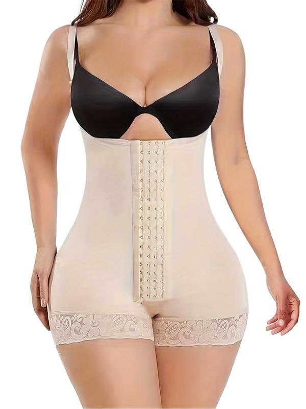 Women's Adjustable Hook & Eye Closure Shapewear Bodysuit, Solid Color Contrast Lace Backless Shaper,  Waist Trainer Women, Tummy Control Shapewear for Women