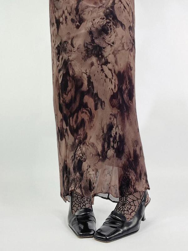 Women's Rose Print Long Skirt, Casual Comfy Elastic Waist Skirt for Daily Wear, Ladies Bottoms for Fall & Winter