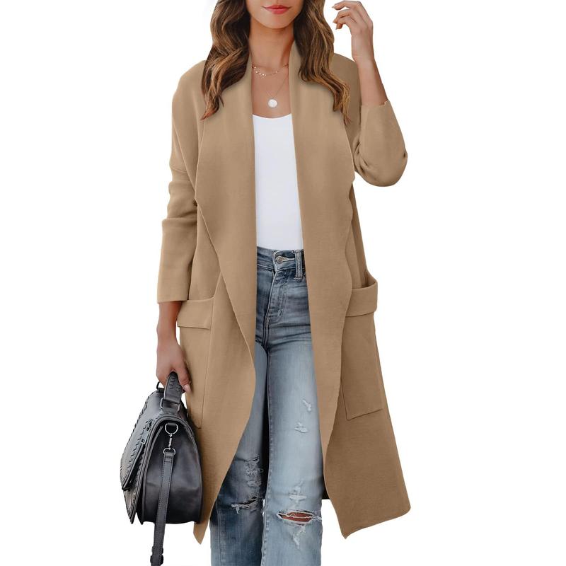 ANRABESS Women's Casual Long Sleeve Draped Open Front Knit Pockets Long Cardigan Jackets Sweater