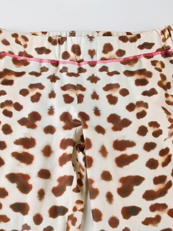 Women's Leopard Print Zip Up Crop Top & Pants Two-piece Set, Casual Long Sleeve Top & Trousers for Daily Wear, Ladies Two-piece Outfits for Summer