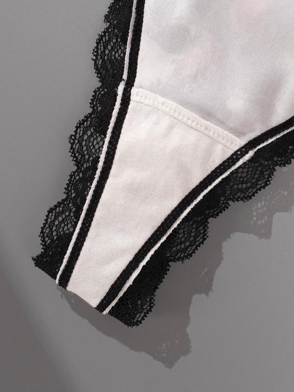 Women's Contrast Lace Thong, Soft Comfy Breathable Halloween Themed Drop Waist Panty for Daily Wear, Ladies Underwear for All Seasons, Girls Underwear