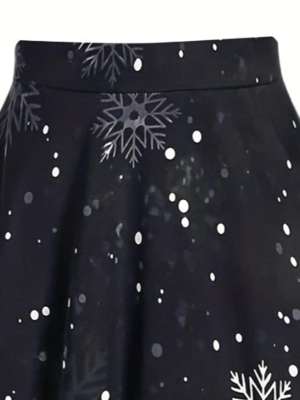  Colorblock Snowflake Print A Line Skirt, Casual Fashion Midi Skirt for Daily Outdoor Wear, Women Clothing for Fall & Winter