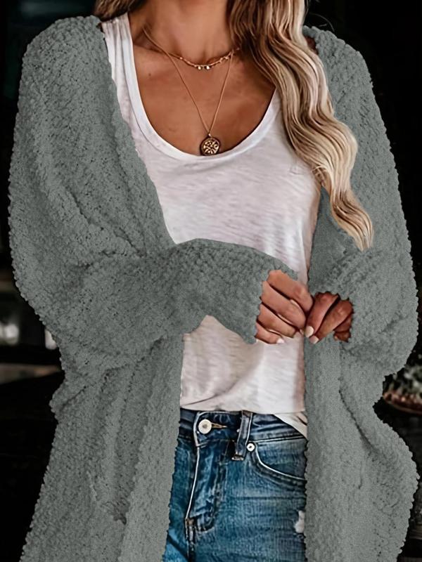 Women's Minimalist Plain Pocket Batwing Sleeve Cardigan Sweater for Fall, Mufti Clothes,  Comfort Fit  Lady Basic Simple Comfort Long Sleeve Open Front Knitwear, Seasonal Warmth Womenswear, Women's Knit Clothing Vintage Clothing