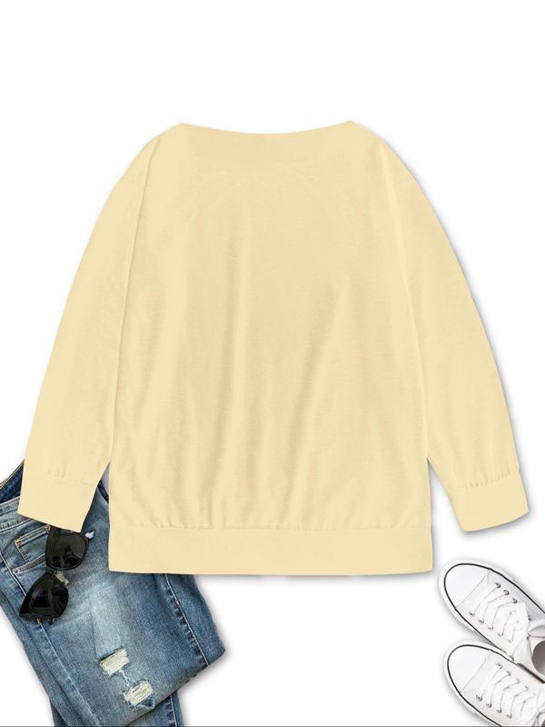 Women's Letter Print Sweatshirt, Casual Long Sleeve Boat Neck Pullover for Summer, Ladies Clothes for Daily Wear