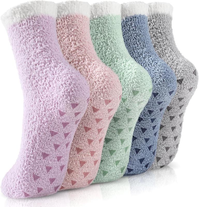 Fuzzy Socks - 5 Pairs Slipper Socks for Women, Cozy Socks, Women's Winter Warm Socks, Non Slip Fuzzy Slipper Socks