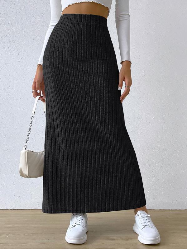 Women's Plain Split Thigh High Waist A Line Skirt, Casual Long Skirt for Daily Wear, Summer Outfits 2024, Lady Sweater Bottoms for Summer Spring Fall