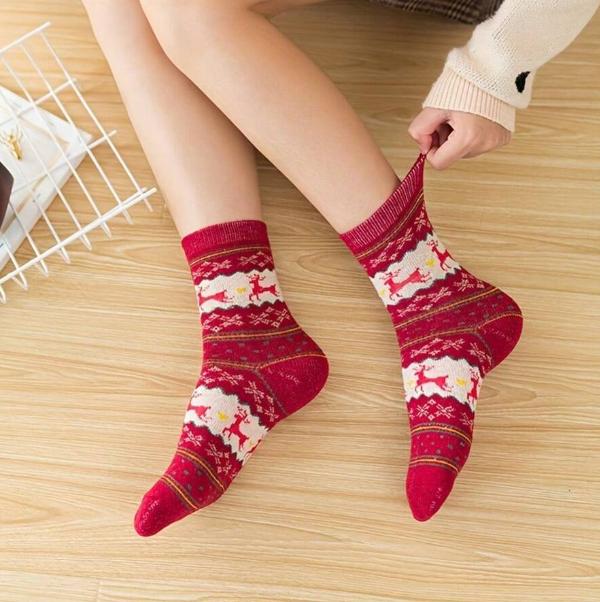 5 Pairs Elk Print Thickened Socks, Christmas Mid Tube Socks , Comfy & Warm , Women's Socks, Fuzzy Socks, Holiday Gift