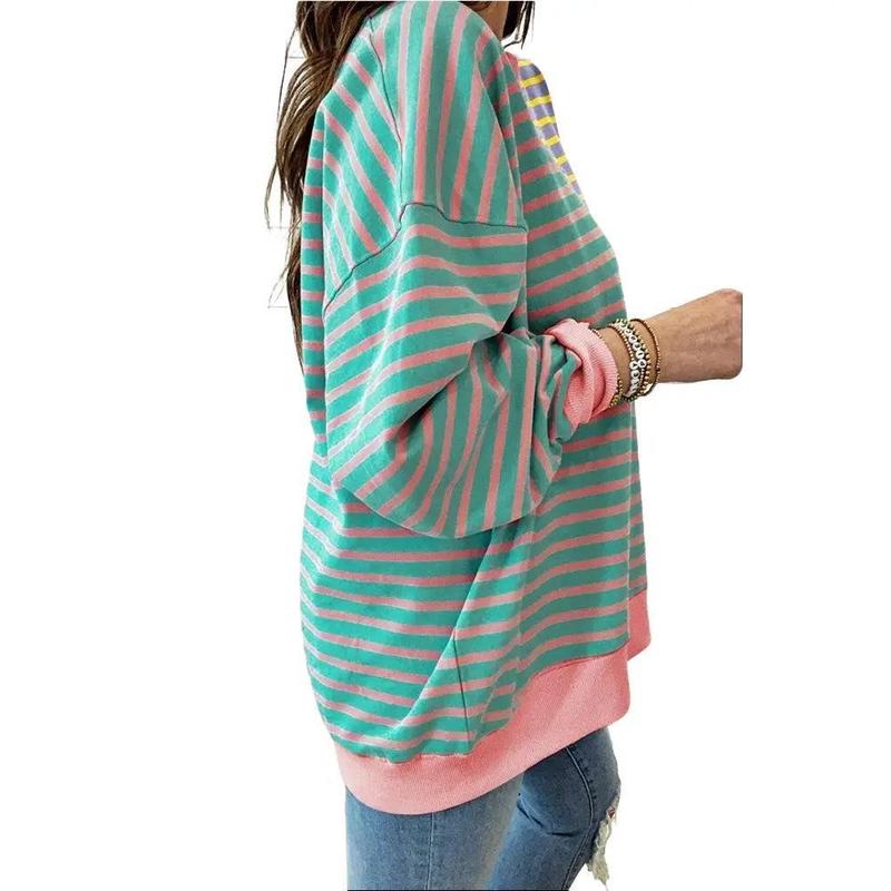 ENCOLAX Casual Stripe Colorblock Drop Shoulder Oversize Sweatshirt