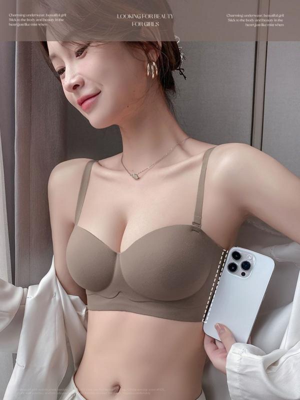 4Pcs Solid Padded Wireless Push Up Bra, Comfy Sexy Women's Lingerie & Underwear Set Fabric Womenswear