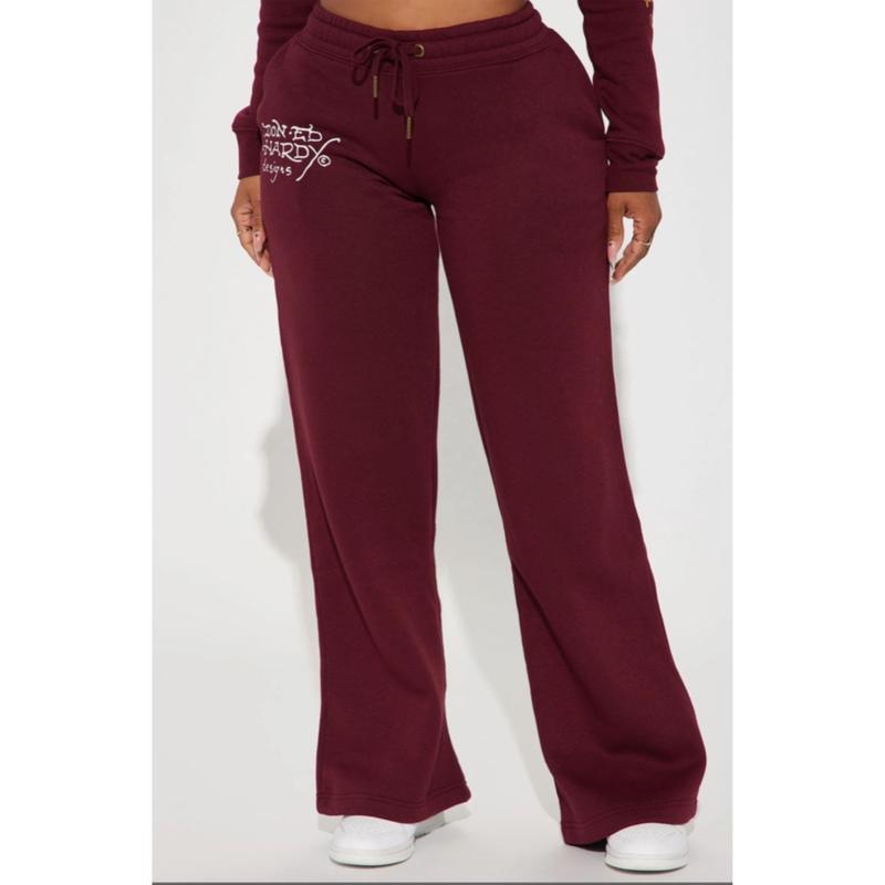 ED HARDY BURGUNDY RETRO TIGER WIDE LEG PANTS women's bottom y2k loose wide