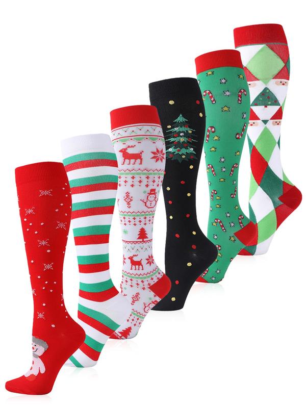 Women's Christmas Print Over The Calf Socks, Casual Comfy Breathable Compression Socks for Daily Wear, Women's Socks for All Seasons