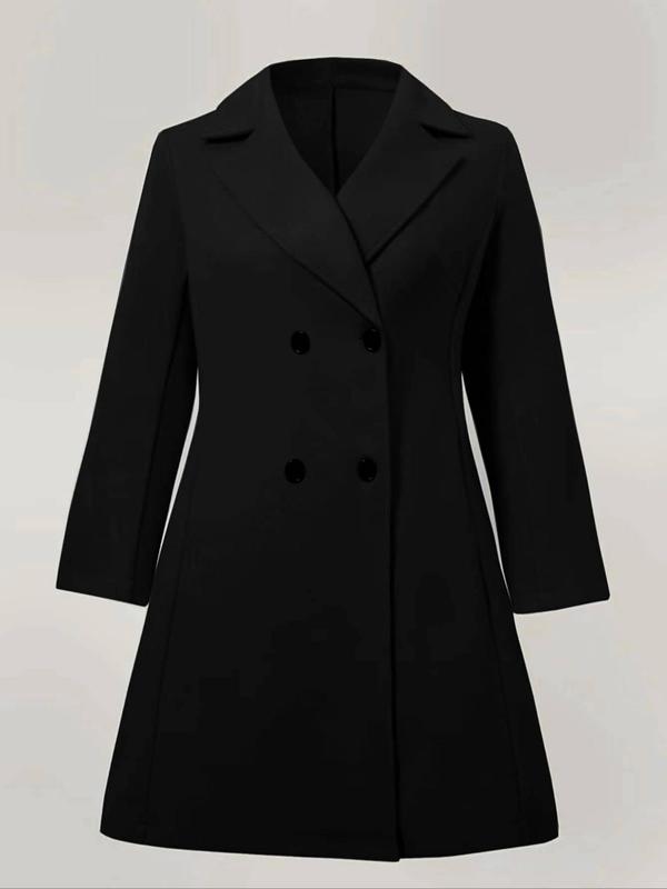  Solid Double Button Lapel Trench Coat, Elegant Long Sleeve Outerwear for Women, Women's Clothing for Fall & Winter