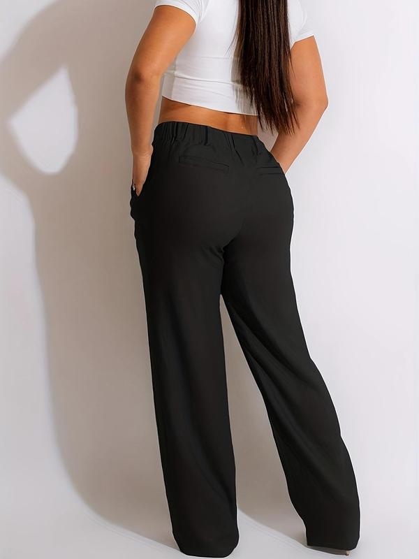 Women's Plicated High Waist Wide Leg Pants with Pockets, Casual Plain Trousers for Daily Wear Work Business, Ladies Fall Bottoms, Fall Outfits, Earthtone Fallfreshness, Downtown Girl Clothes