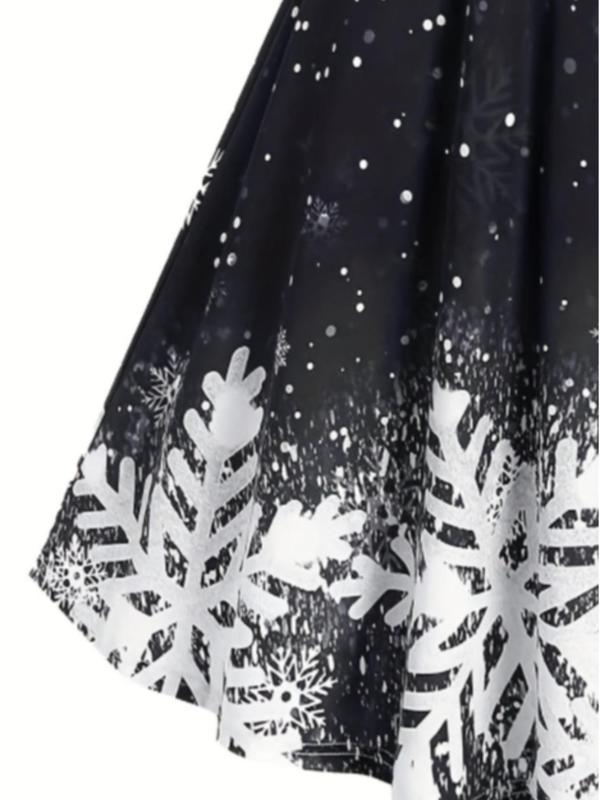  Colorblock Snowflake Print A Line Skirt, Casual Fashion Midi Skirt for Daily Outdoor Wear, Women Clothing for Fall & Winter