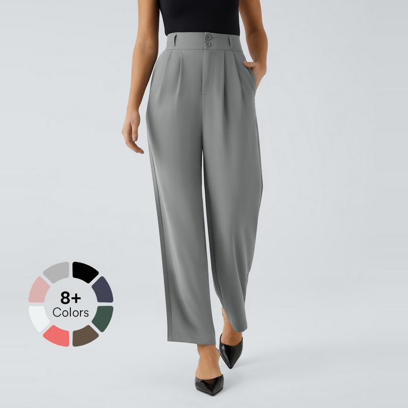 Halara High Waisted Button Zipper Plicated Side Pocket Shirred Straight Leg Work Suit Pants