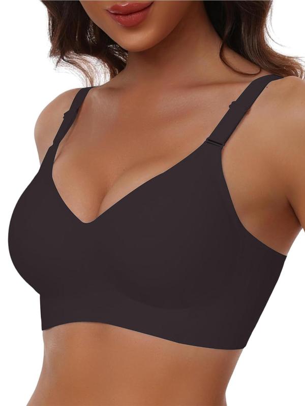 Women's Solid Wireless Push Up Bra, Comfortable Breathable Seamless Full Coverage Bra, Soft Support Bra for Daily Wear