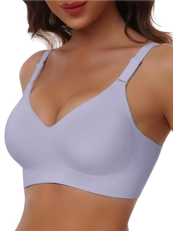 Women's Solid Wireless Push Up Bra, Comfortable Breathable Seamless Full Coverage Bra, Soft Support Bra for Daily Wear