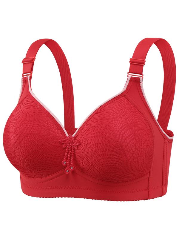 Women's Adjustable Strap Flower Decor Bra, Soft Comfortable Breathable Push Up Wireless Lingerie Top for Daily Wear, Ladies Lingerie for All Seasons