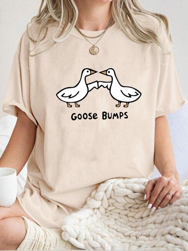 Women's Cartoon Goose Print Round Neck Tee, Fashion Casual Short Sleeve T-shirt for Daily Wear, Back To School Outfits, Graphic Tees, T Shirts for Women, Ladies Summer Clothes, Vintage Graphic Tees