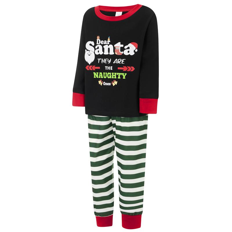 Christmas Family Pajamas Matching Set, Long Sleeve Letters Print T-shirt with Striped Pants Sleepwear Loungewear