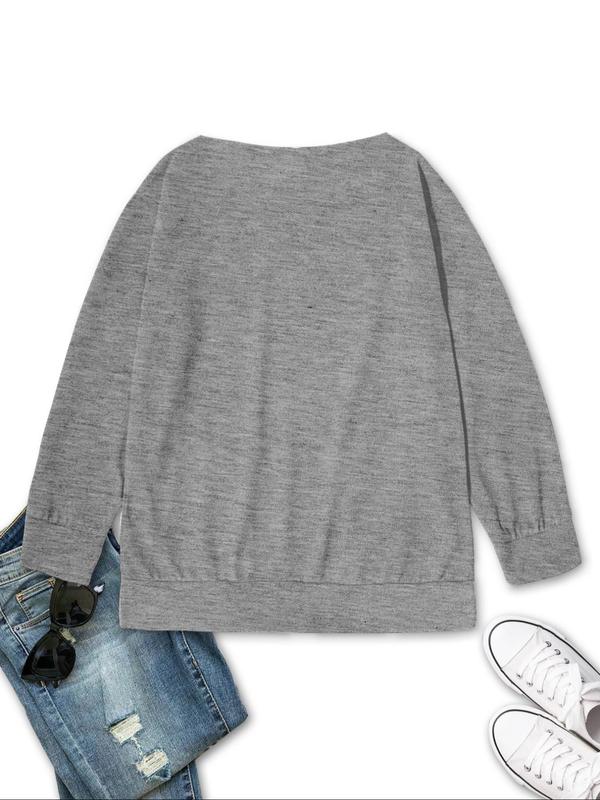 Women's Letter Print Sweatshirt, Casual Long Sleeve Boat Neck Pullover for Summer, Ladies Clothes for Daily Wear