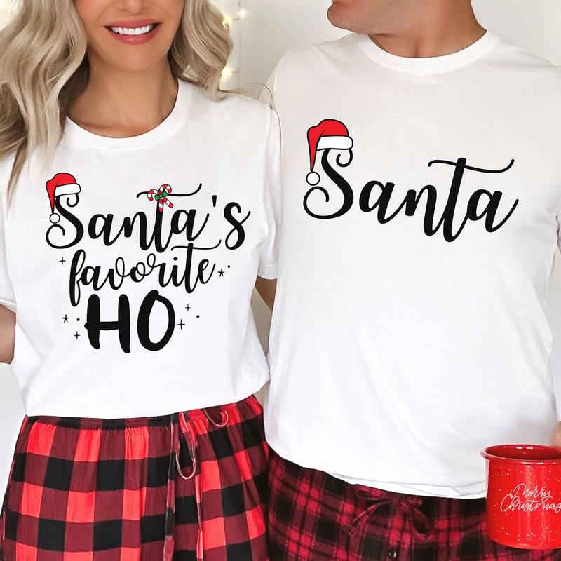 Santa's Favorite Ho Shirt Matching Christmas Pajamas For Couples Funny Christmas Couple Sweatshirt His and Hers Xmas Pjs Xmas Party Couple VPK Cotton Womenswear