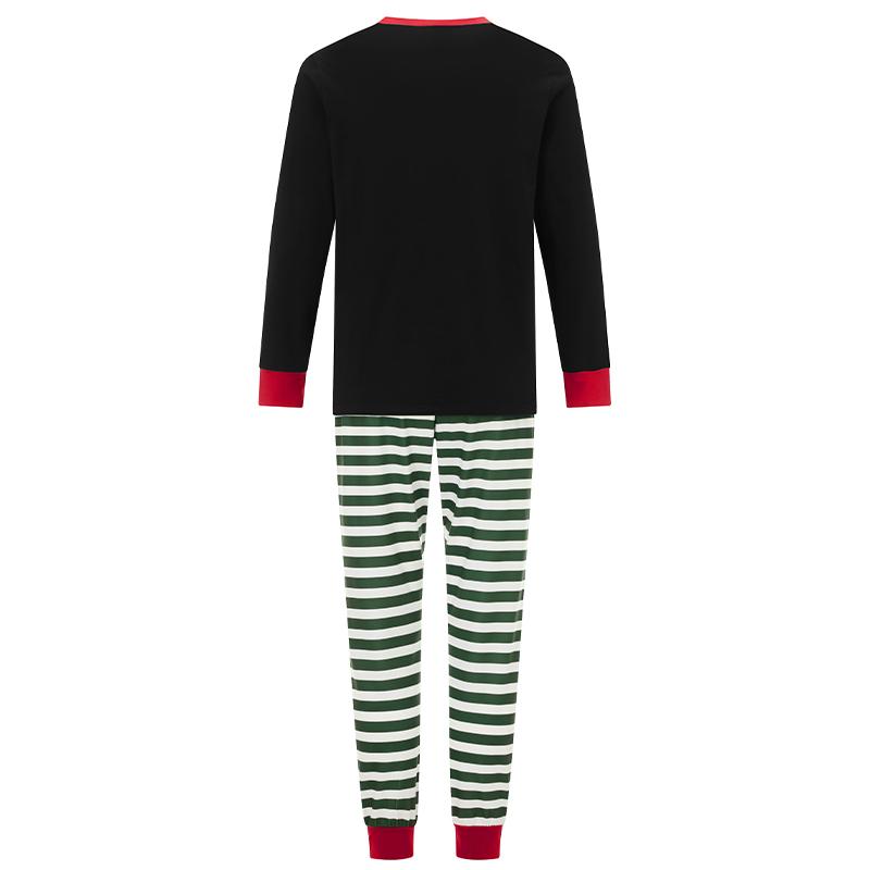 Christmas Family Pajamas Matching Set, Long Sleeve Letters Print T-shirt with Striped Pants Sleepwear Loungewear